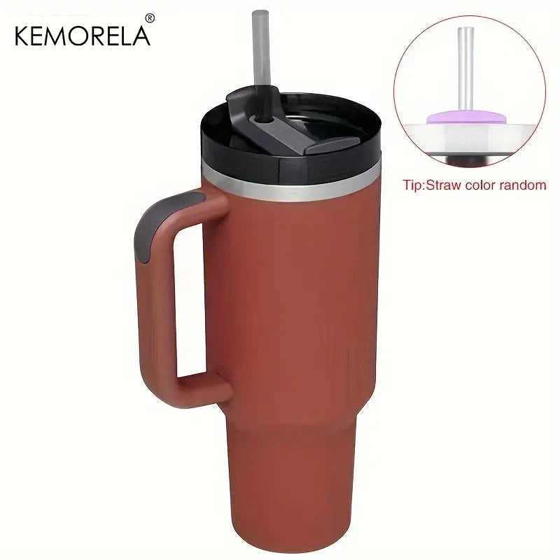 KEMORELA Tumbler With Handle Lid Straw Stainless Steel Water Bottle 887/1182ML Vacuum Thermos Cup Travel Car Coffee Mug