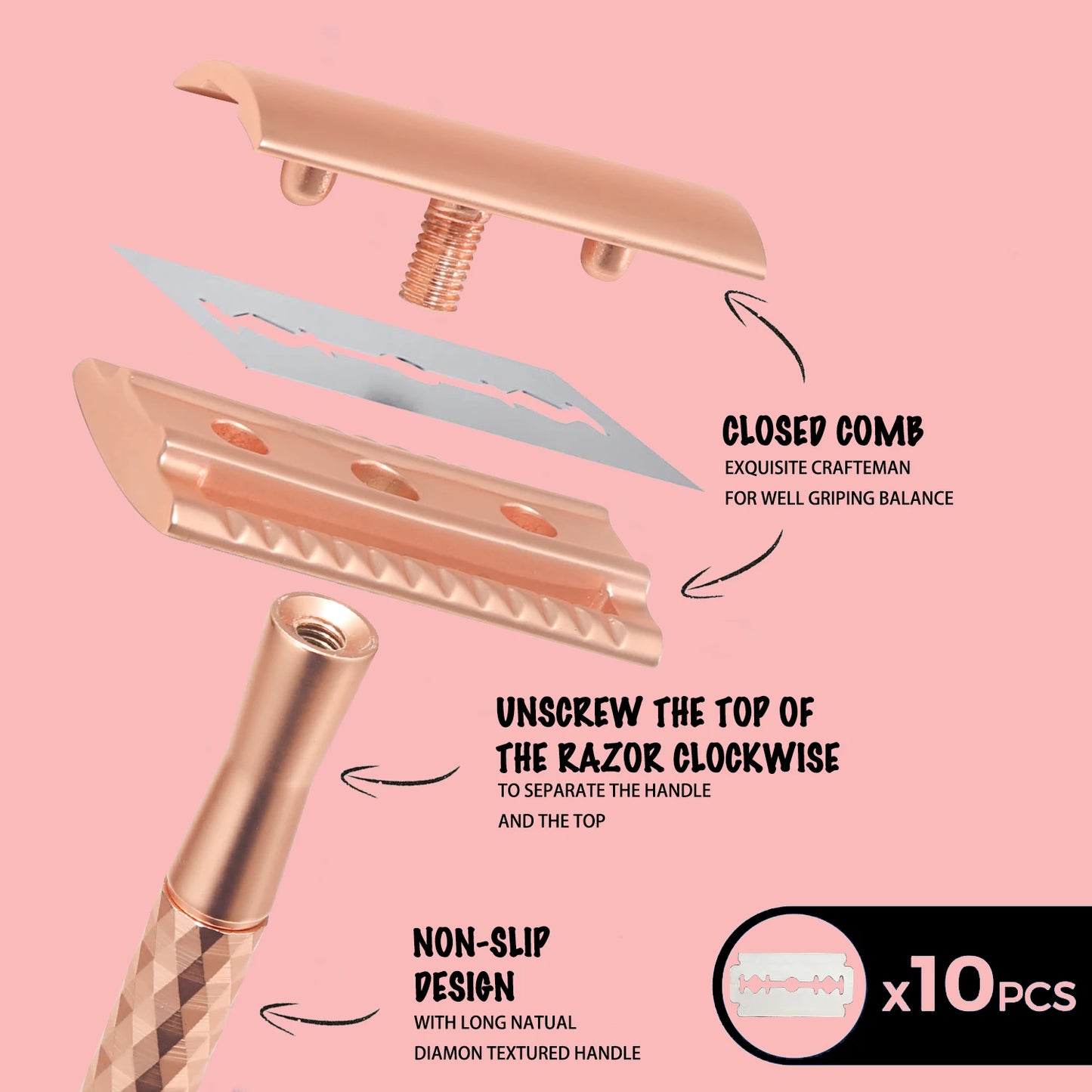 Safety Razor with Stainless Steel Handle