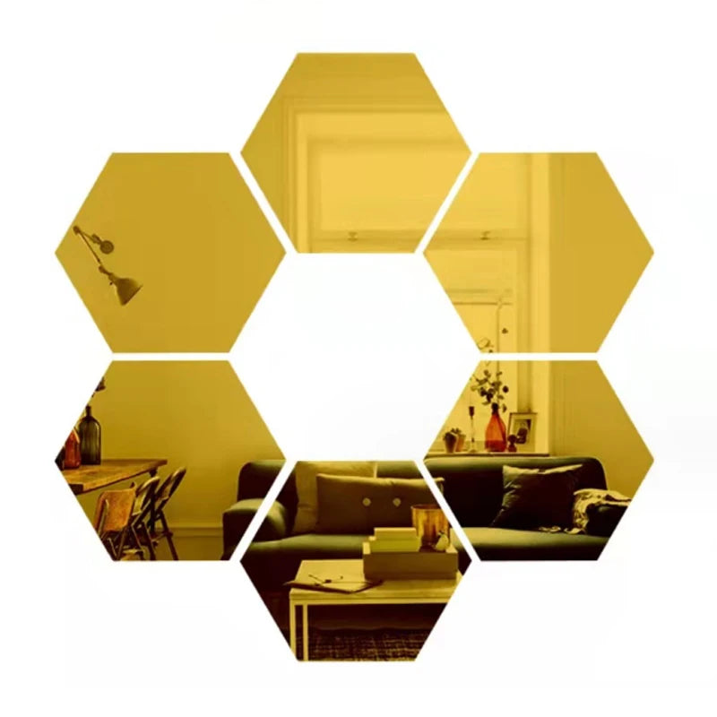 6/12 pcs 3-D Hexagon Mirror Wall Sticker