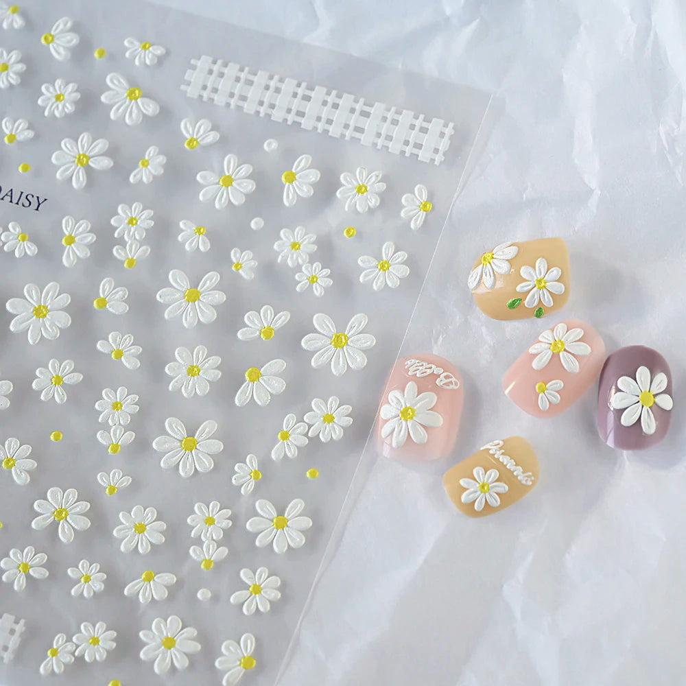 5 D White Daisy Design Nail Art Stickers