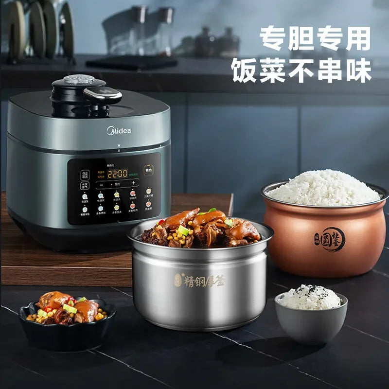 220V Midea Electric Pressure Cooker Stainless Steel Dual Pot Smart Multicooker for Home Kitchen DW