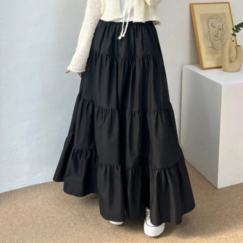 Women Korean Fashion Tiered Maxi Skirt