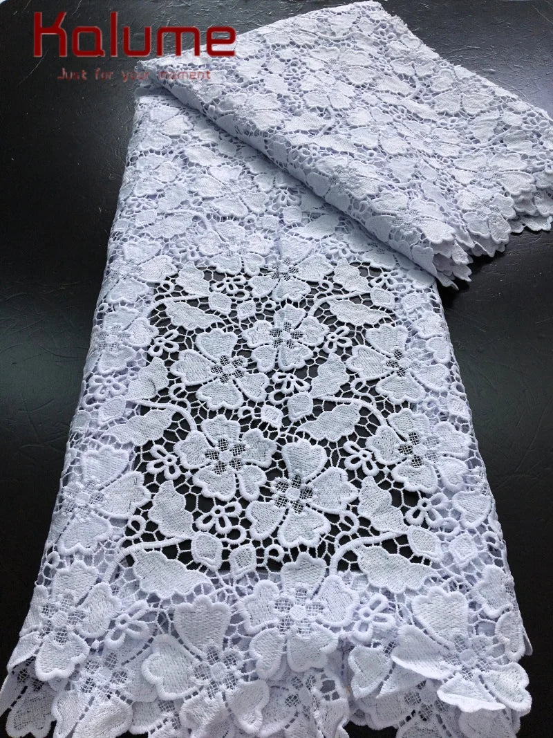White African Guipure Cord Lace Fabric with Sequins 2025 High Quality Nigerian Guipure Cord Lace for Sewing Wedding Dress F4025