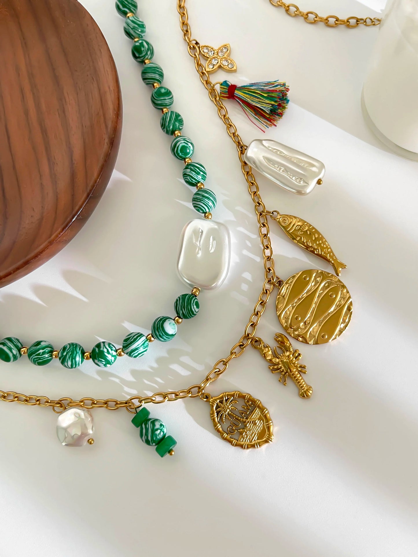 Natural Stone Imitation Pearl Beaded Chain