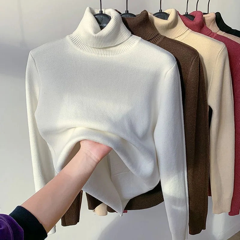 Women Elegant Thicken Velvet Lined Warm Knitted Top