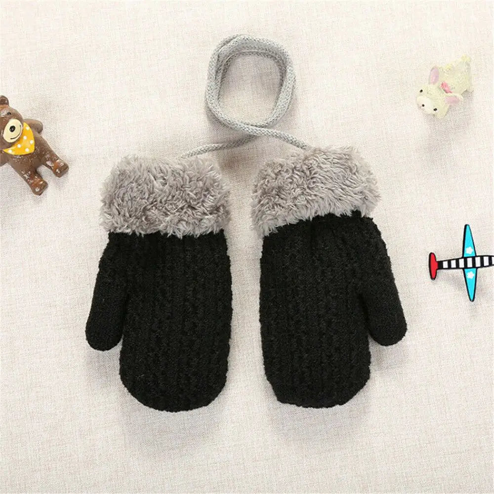 Warm Knitted Mittens with Neck String