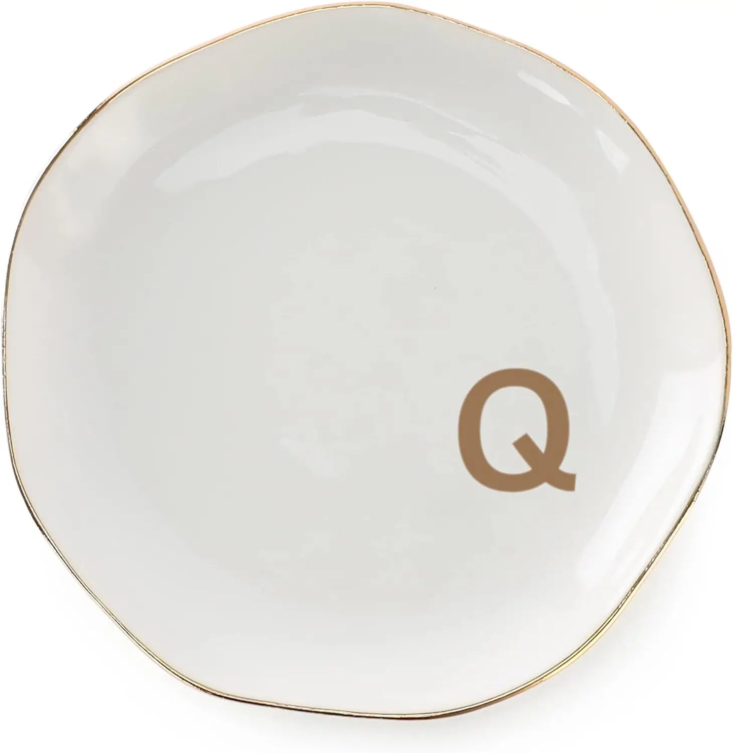 Initials Ring Dish Jewery Tray with Personalized A-Z Monogrammed Gifts Wedding Engagement for Women Friends sister,Ceramic White