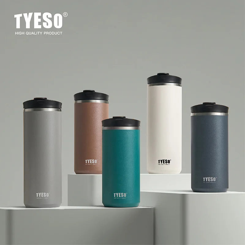 Tyeso French Press Travel Mug 304 Stainless Steel Portable Cold Brew Coffee Maker Tea Infuser Double-Wall Insulated Thermos
