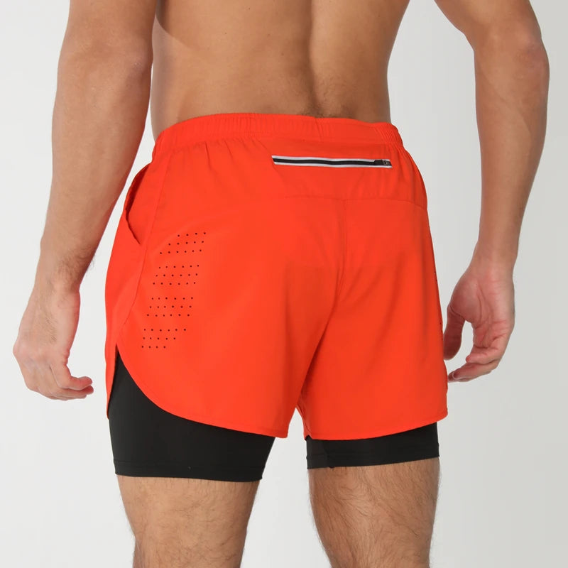 Men's breathable double-layer 2-in-1 fitness shorts