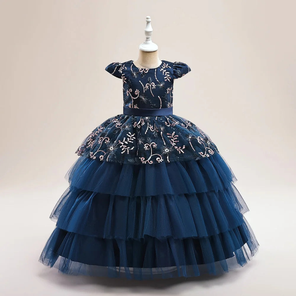 Embroidery Flower Bride maids Girls Party Dresses