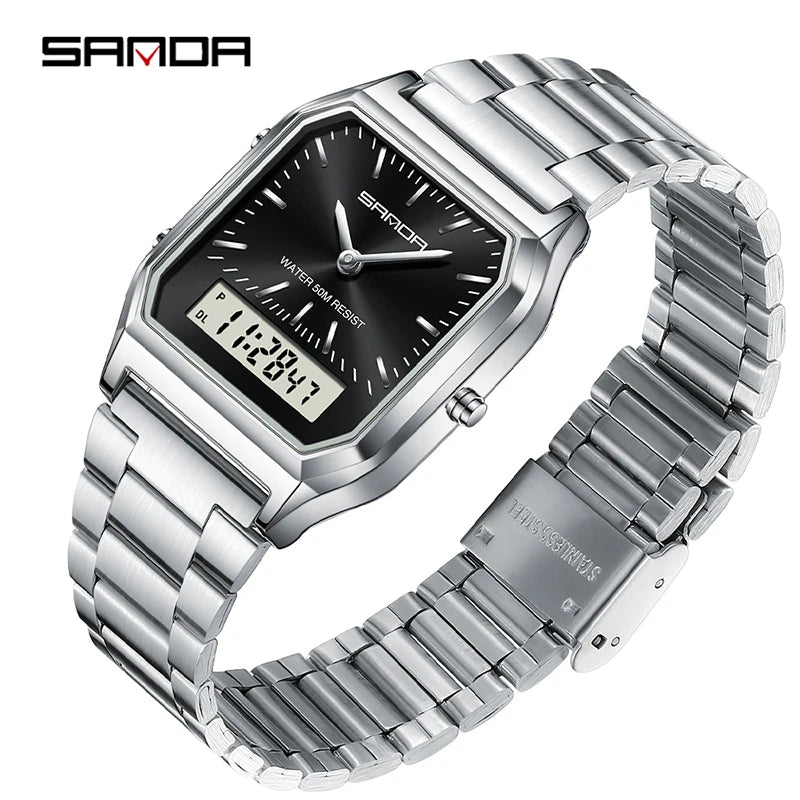 Luxury Style LED Digital Dual Display Clock Unisex