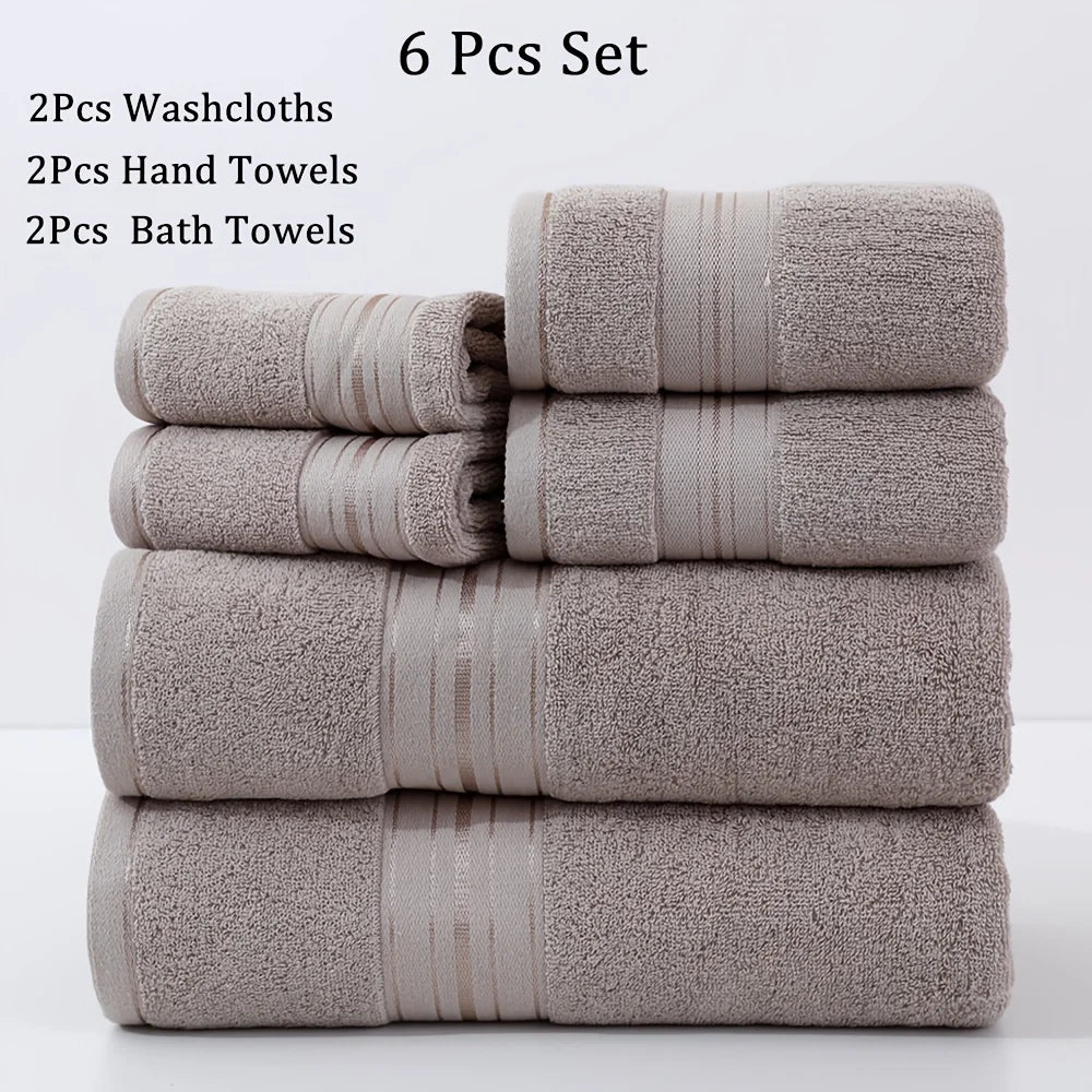 6pcs Bath Towels Set Cotton 2pcs Washcloths 2pcs Hand Towels 2pcs Bath Towels Absorbent Quick-drying Soft for Bathroom Hotel