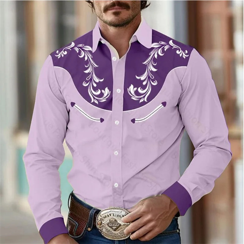 Floral Retro Western Lapel Shirt
