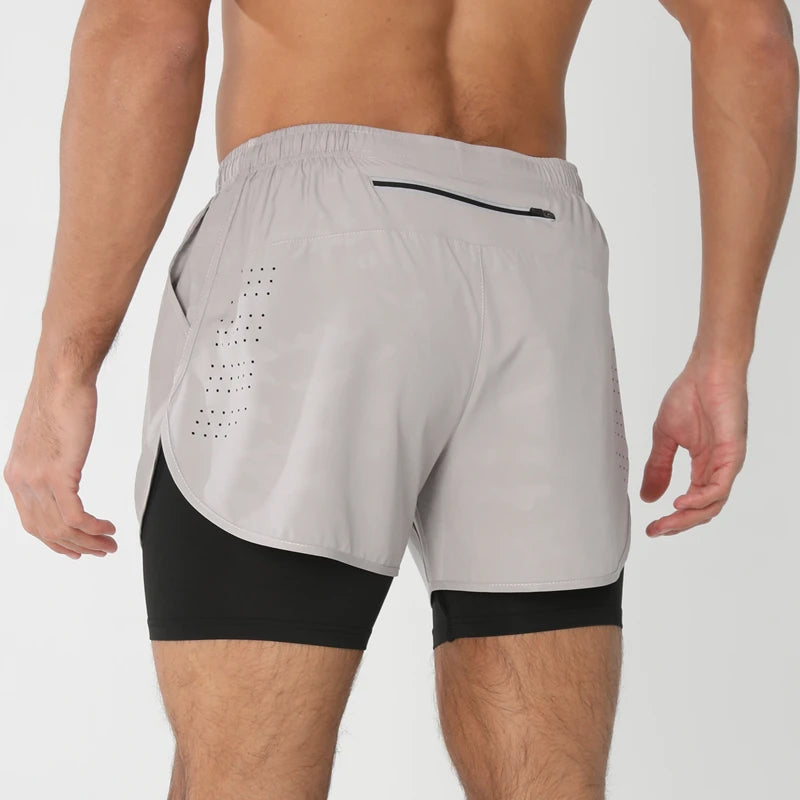 Men's breathable double-layer 2-in-1 fitness shorts