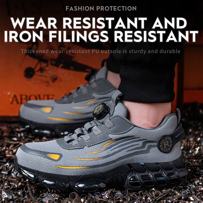 Rotating Button Man Lightweight Breathable Safety Shoes