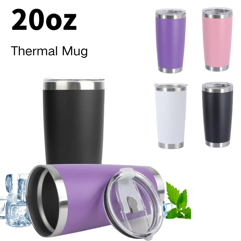 20oz/590ML Thermo Cafe Coffee Mug Car Thermos Mug Leakproof Travel Thermo Cup for Tea Double Stainless Steel Hot and Cold Cup