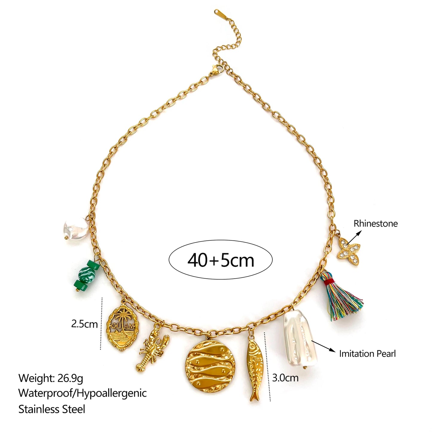 Natural Stone Imitation Pearl Beaded Chain