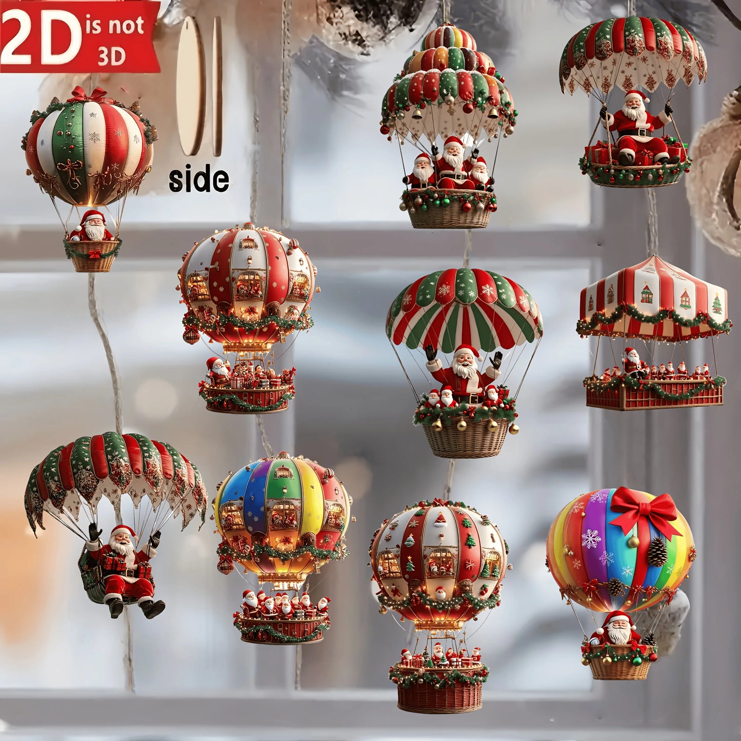 10Pcs Christmas Wooden Hot Air Balloon