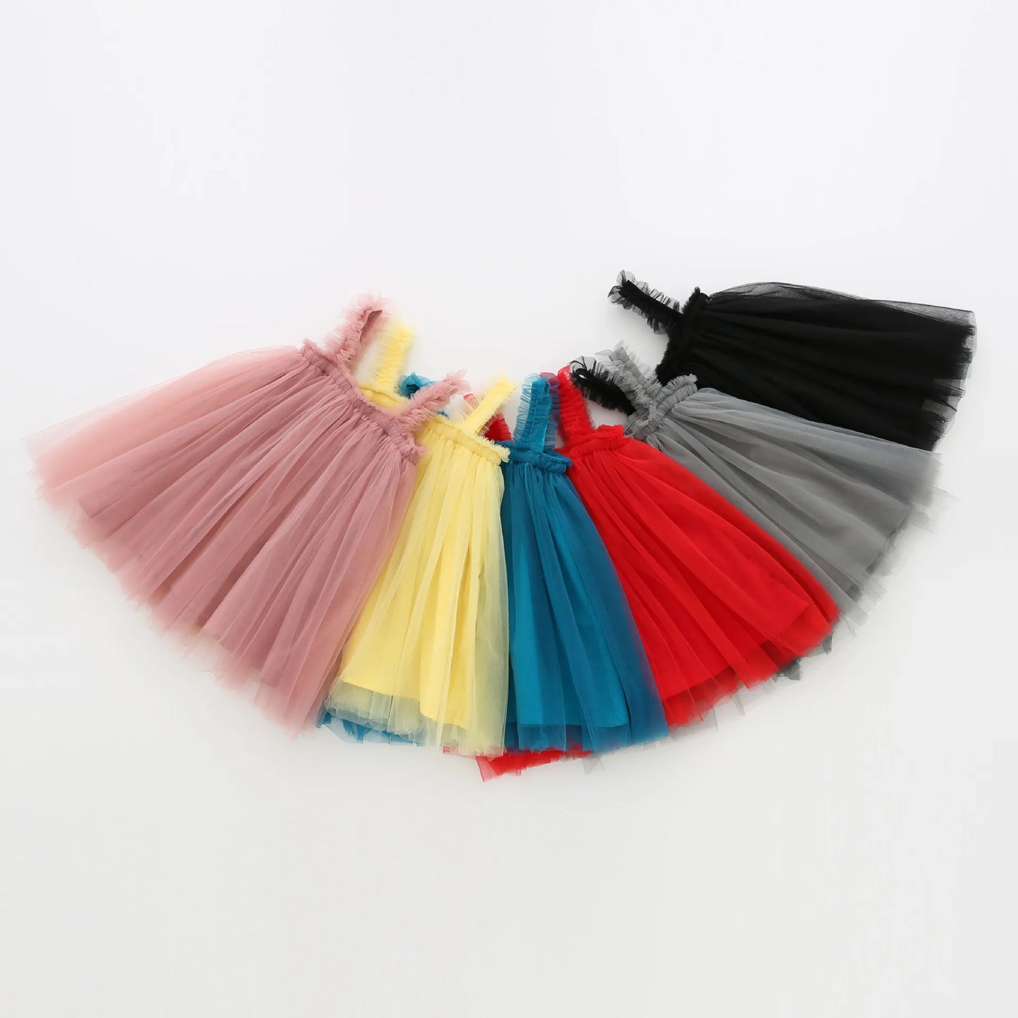 Rainbow Colorful Pleated Kids Suspenders Dress