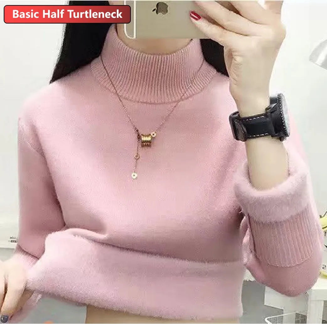 Women Elegant Thicken Velvet Lined Warm Knitted Top