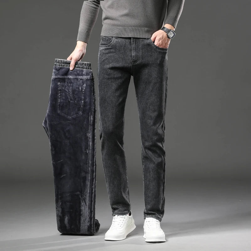 Winter Fleece Thick Warm Jeans For Men