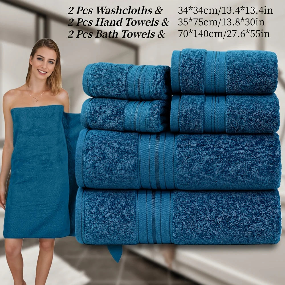 6pcs Bath Towels Set Cotton 2pcs Washcloths 2pcs Hand Towels 2pcs Bath Towels Absorbent Quick-drying Soft for Bathroom Hotel