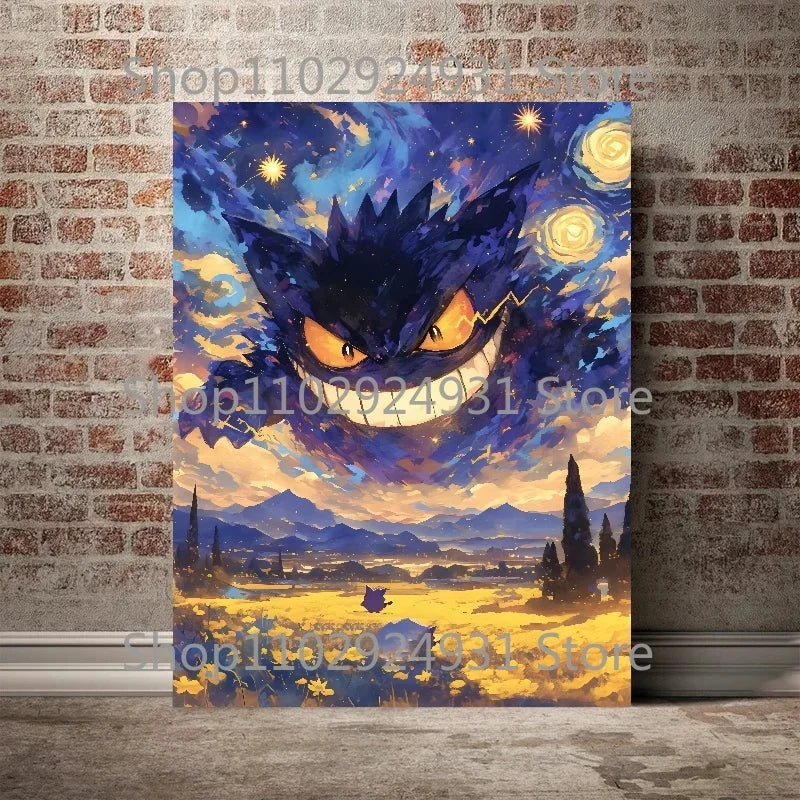 Classic Anime Pokemon Poster Pikachu Gengar Spray Charmander Starry Sky Series Canvas Painting Home Wall Decoration Art Painting