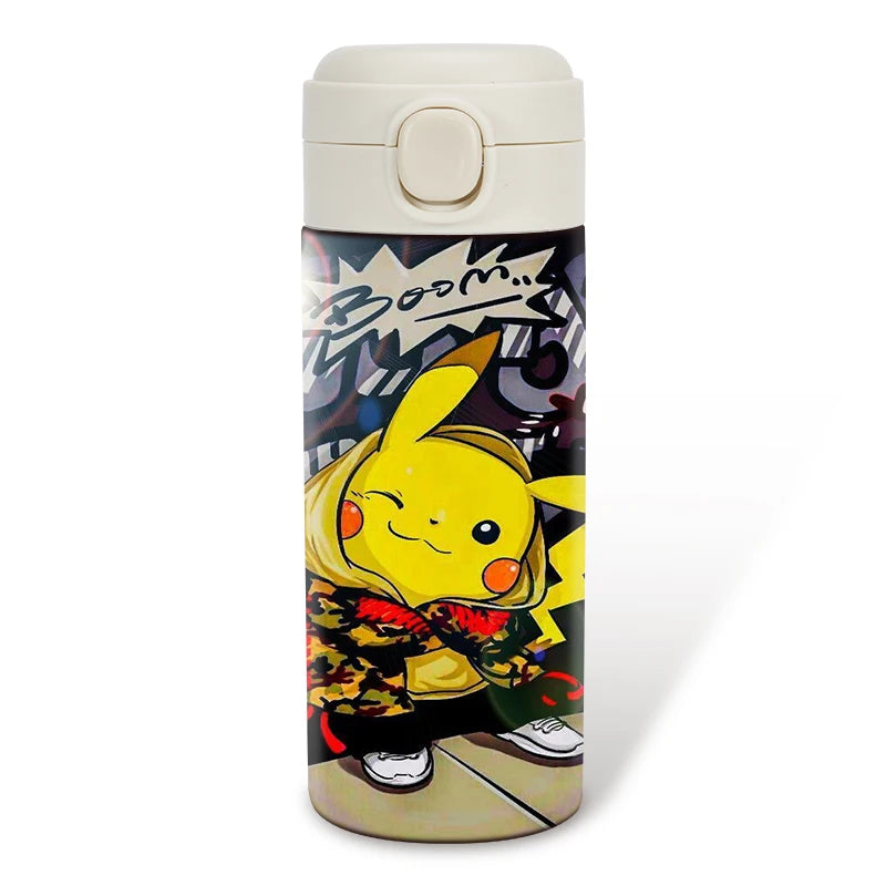 Pokemon 400ML Thermos Water Bottle Anime Portable Children Cute Pikachu 304 Stainless Steel Cartoon Outdoor Sport Water Mug Gift