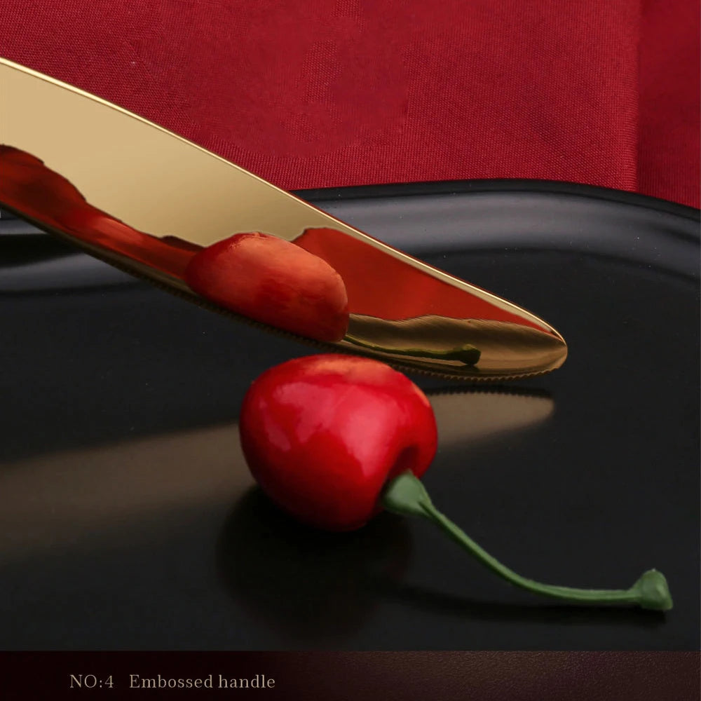 Luxury Gold Stainless Steel Cutlery Set Steak Knife Fork Spoon Tableware Dinnerware Set for Home Restaurant Wedding