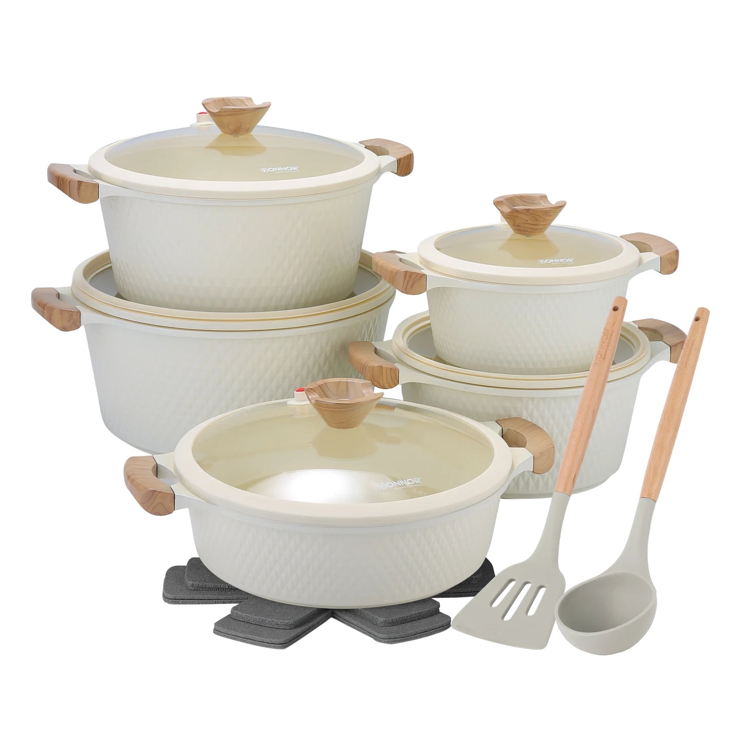 DONNOR 15-piece Cookware Set, Die-cast Aluminum Pot, Non-stick Soup Pot, Induction Cooker-friendly, Suitable for Daily Cooking