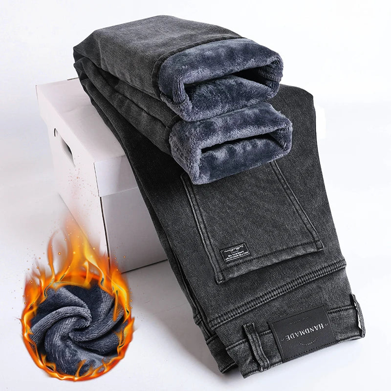 Winter Fleece Thick Warm Jeans For Men