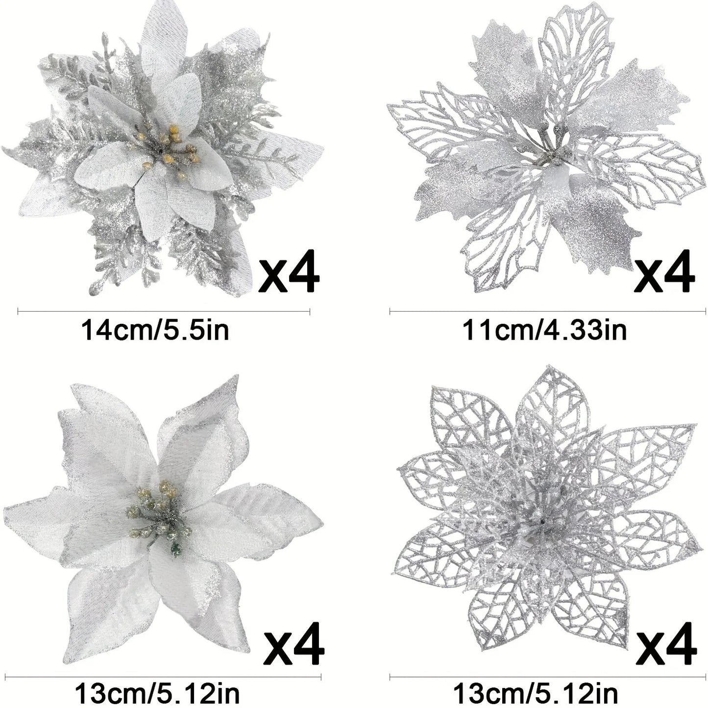 8/16Pcs Glitter Artificial Christmas Flowers