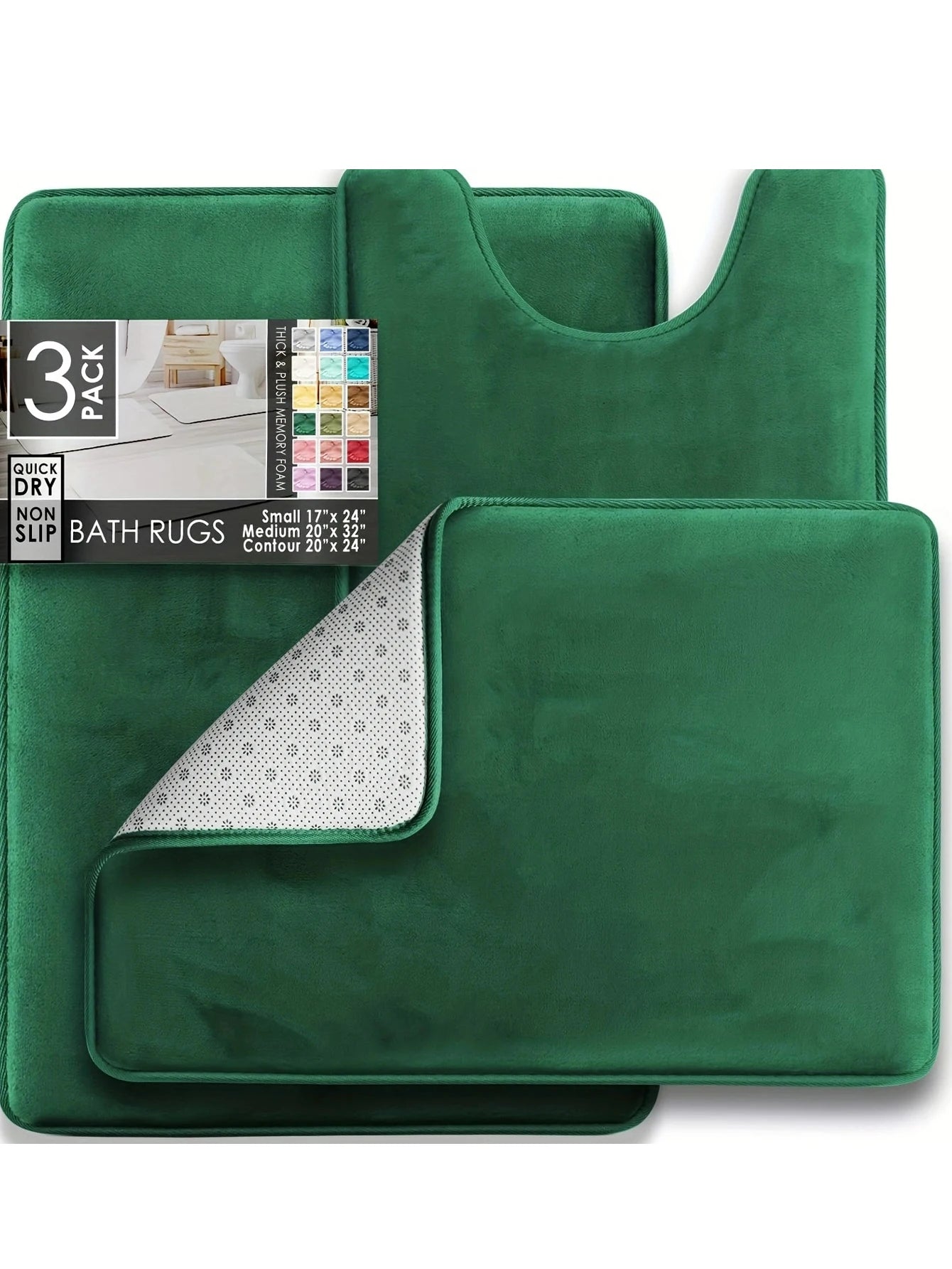 3 PC Velvet Non-Slip Bath Rugs