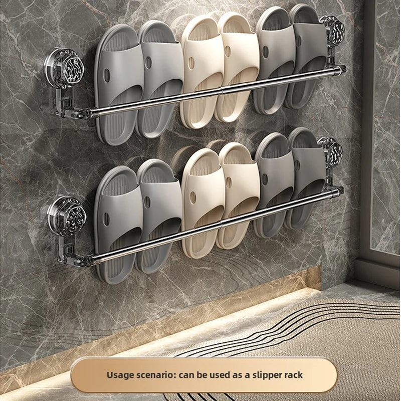Suction cup Wall Towel Rack no drilling single rod retractable towel rack self-adhesive storage rack kitchen bathroom accessorie