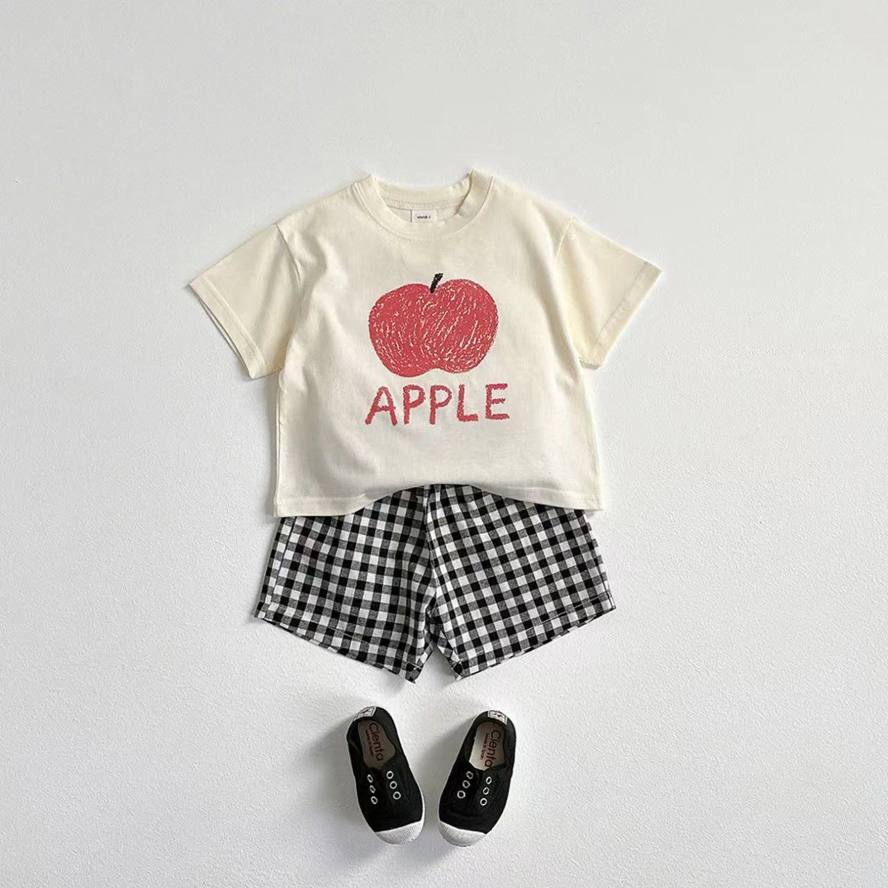 Fruit Pattern Suit Tees + Plaid Shorts Kids Outfits