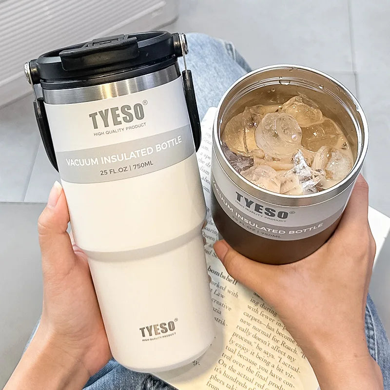 Tyeso 600/750/900/1050/1200ML Stainless Steel Thermos Bottle Car Coffee Cup Sports Water Bottles Keeps Cold and Heat Thermal Mug