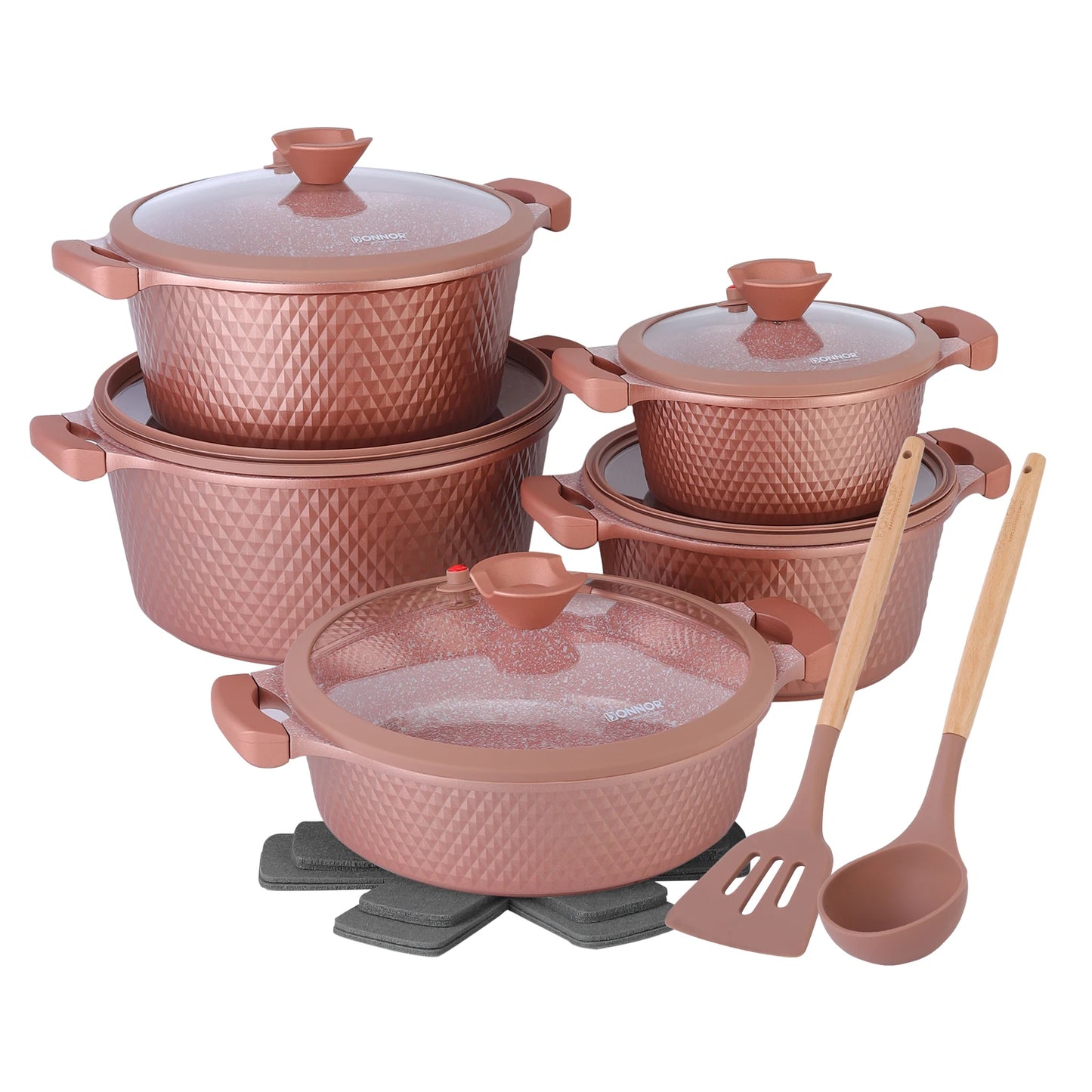 DONNOR 15-piece Cookware Set, Die-cast Aluminum Pot, Non-stick Soup Pot, Induction Cooker-friendly, Suitable for Daily Cooking