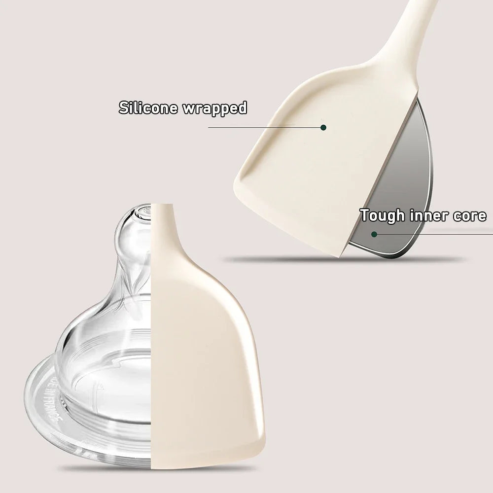 7Pcs Beige White Silicone Kitchenware Cooking Utensils Heat-resistant Spatula Turner Pasta Colander Shovel Kitchen Accessories