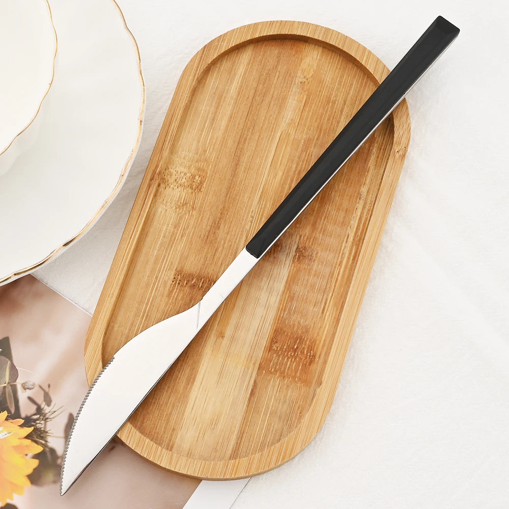 24Pcs Knife Fork Spoon Dinnerware Set High Quality Cutlery Set Stainless Steel Flatware Creative Imitation Wood Handle Tableware