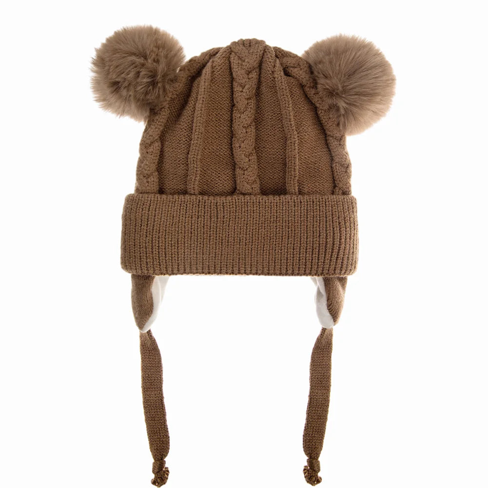 Cute Bear Ear puff Textured Knit Hats