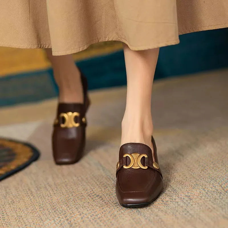 Retro Soft Leather Chunky Heel