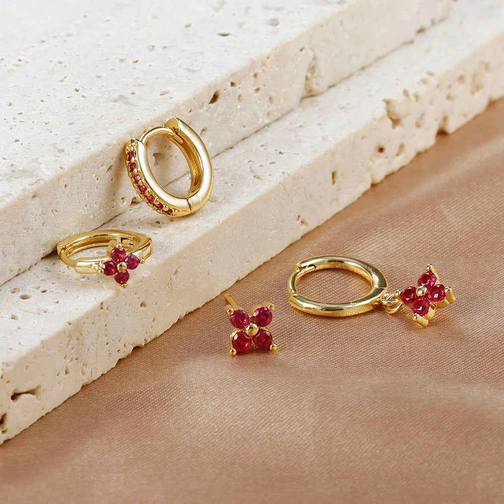 Cubic Zircon Flower Hoop Earrings