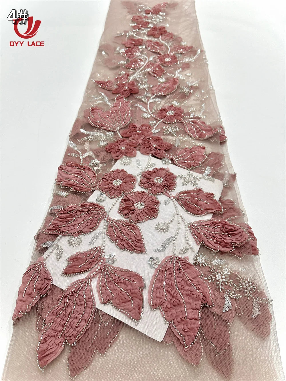 5 Yards African Lace Fabric 2025 High Quality French 3D Flower Sequins Embroidery Beads Tulle Lace Fabric For Party Dress