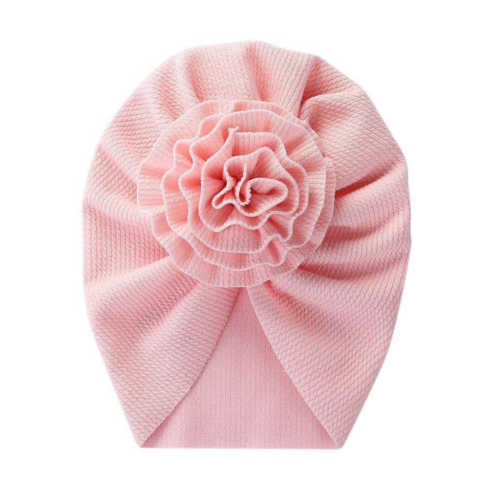 Flower Ribbed Turban Baby Hats