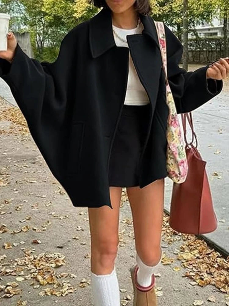 Women's Oblique Button Lapel Double Pocket Warm Jacket