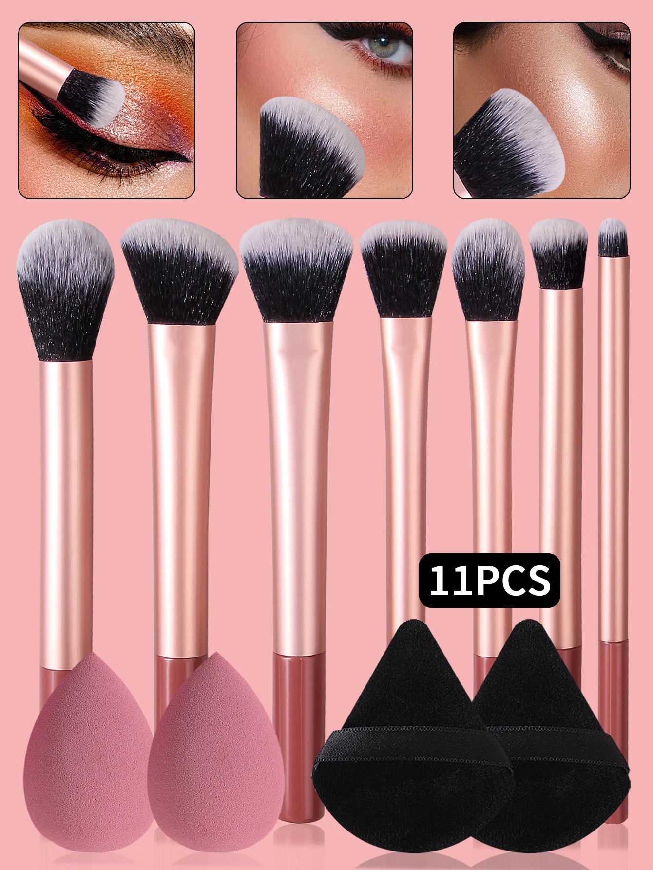 11pcs Metal Long-handle Makeup Brush Set