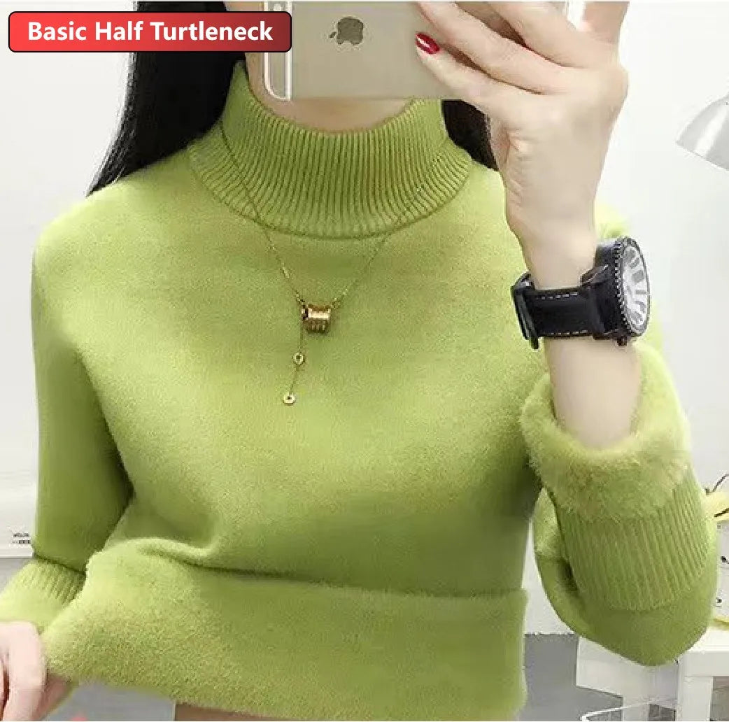 Women Elegant Thicken Velvet Lined Warm Knitted Top