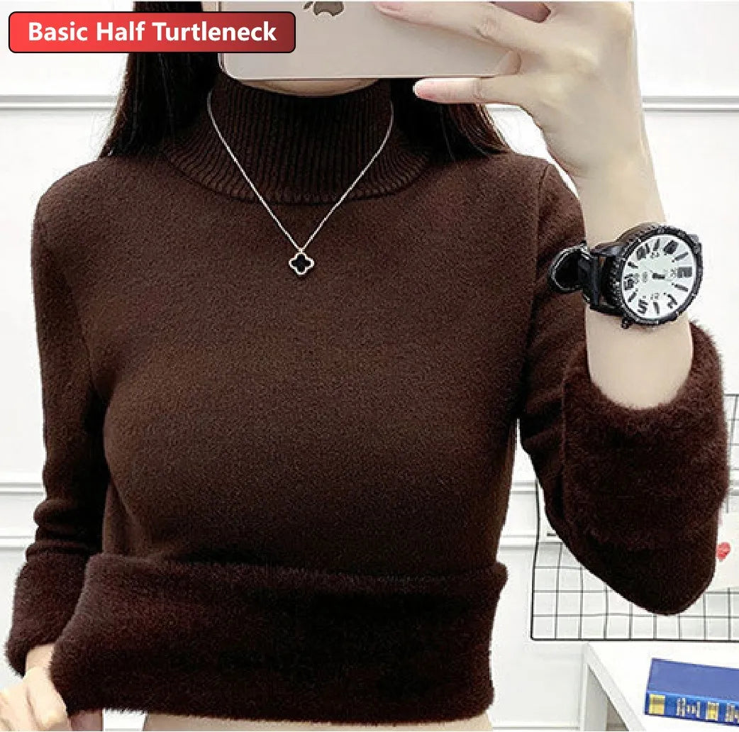 Women Elegant Thicken Velvet Lined Warm Knitted Top