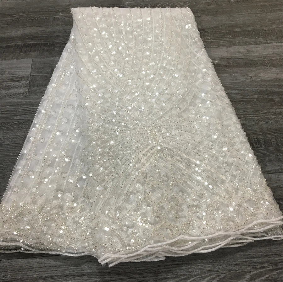 French Beaded Sequins Lace Fabric 2024 High Quality 5 Yard Mesh Tulle African Lace Fabric Nigerian Wedding Dress for Women A3736