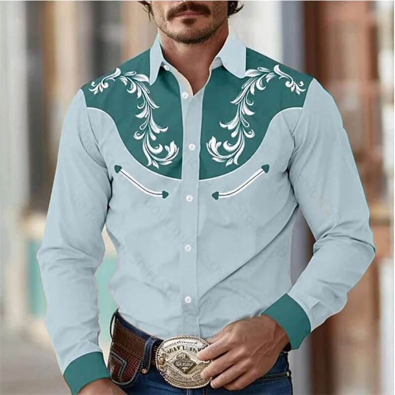 Floral Retro Western Lapel Shirt